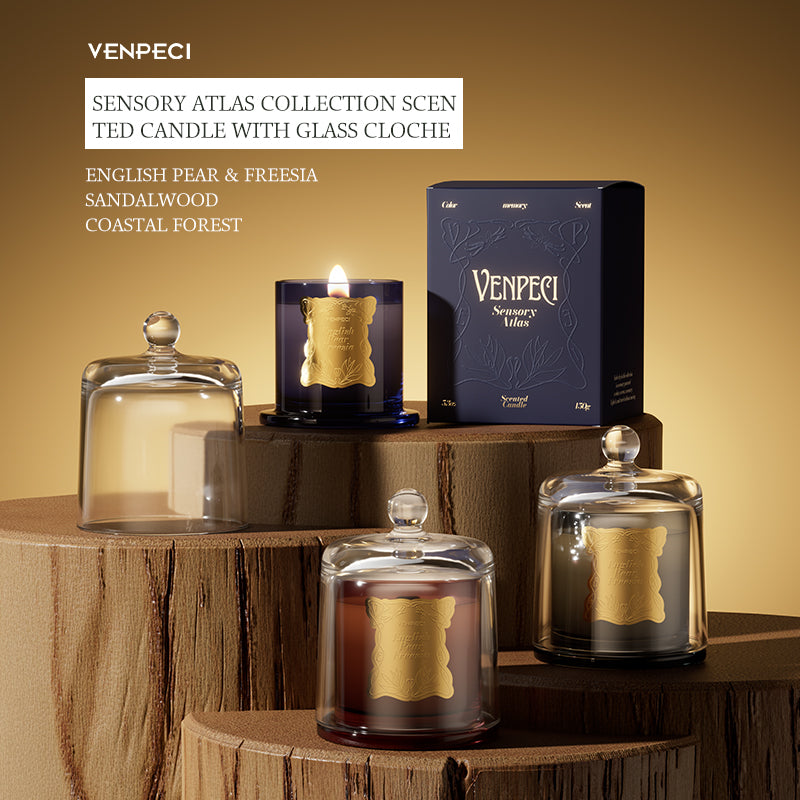 VENPECI Sensory Atlas Collection Scented Candle with Glass Cloche